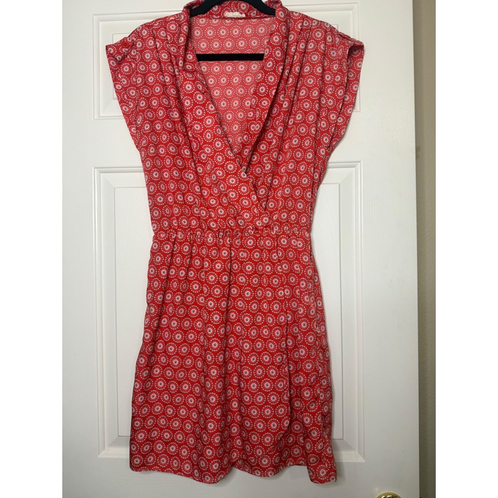 Maison Jules Red White Medallion Print Wrap Dress Cap Sleeve Size Medium